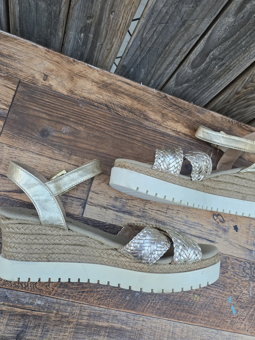 Woven Metallic Espadrille Wedge Sandals Gold Size 8